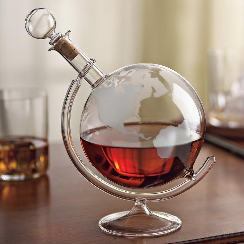 Etched Globe Whiskey Decanter