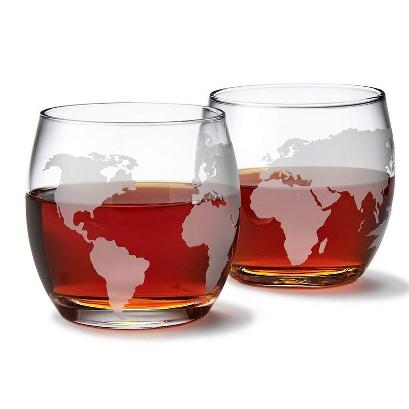 Etched Globe Whiskey Glasses (Set of 2)