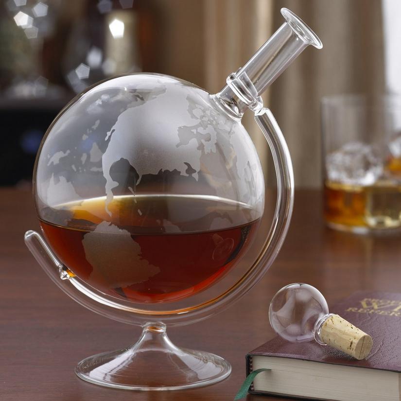 Etched Globe Whiskey Decanter & Glass Set