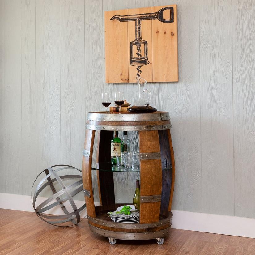 Vintage Wine Barrel Bar Cart
