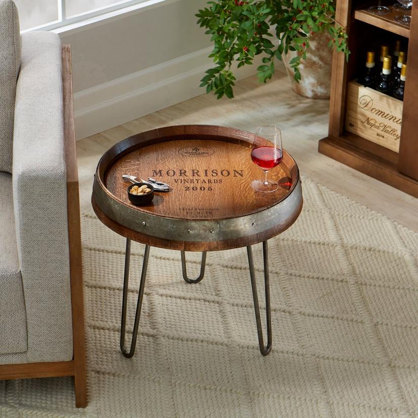 Wine Barrel Head End Table (Walnut Stain)