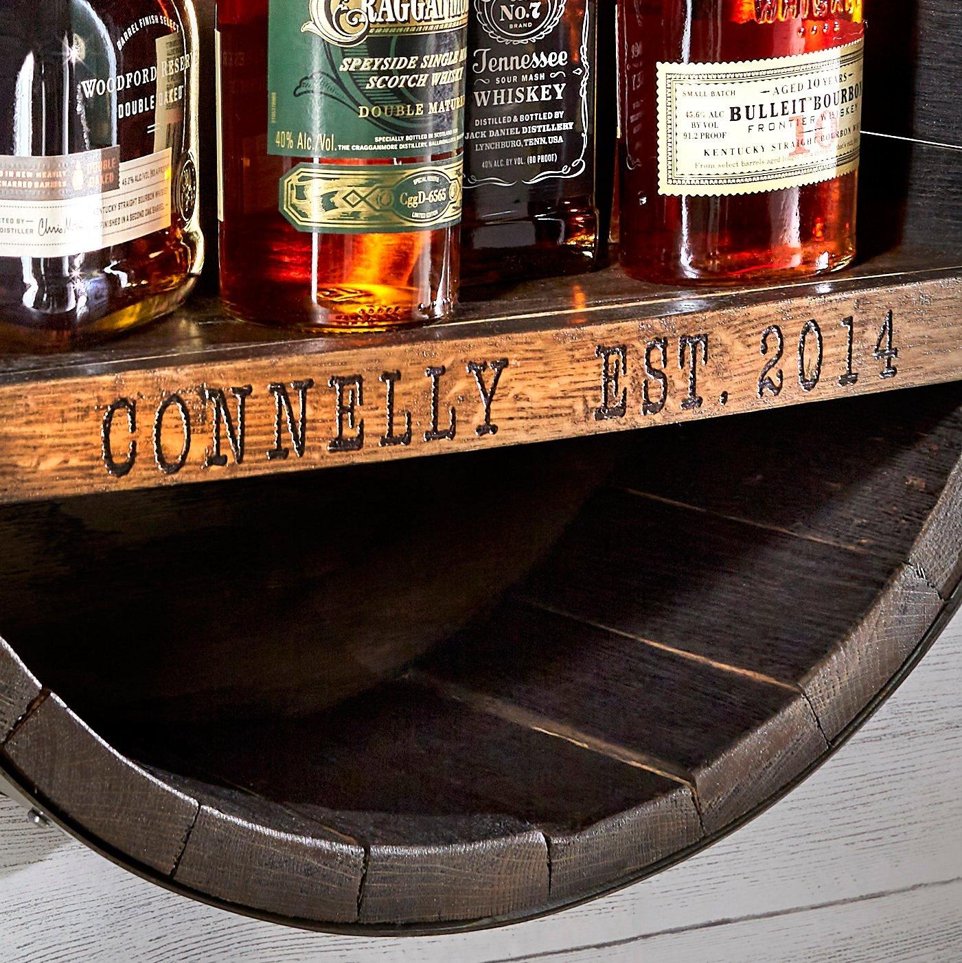 Personalized Reclaimed Whiskey Barrel Bar Shelf - Wine Enthusiast