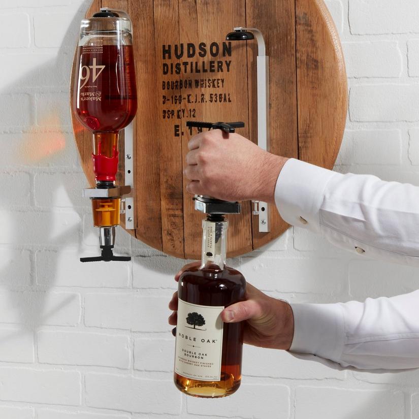 Authentic Bourbon Barrelhead Double Liquor Dispenser
