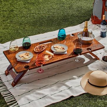 Reclaimed Barrel Portable Picnic Table with Stemware Holders and Bucket Chiller