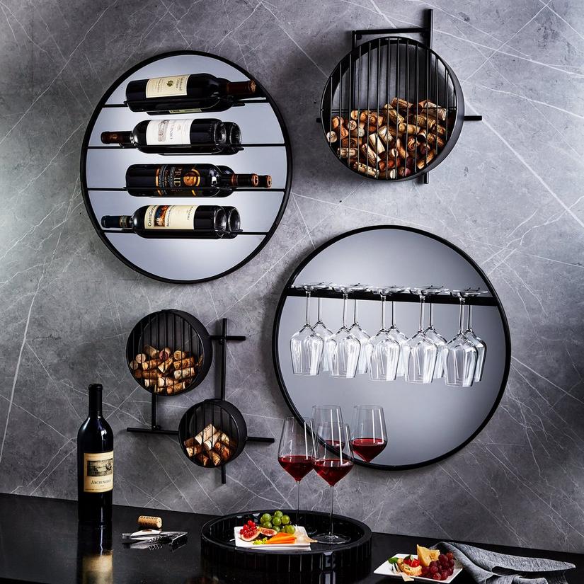 4-Piece Mirrored Wall Wine Storage Set