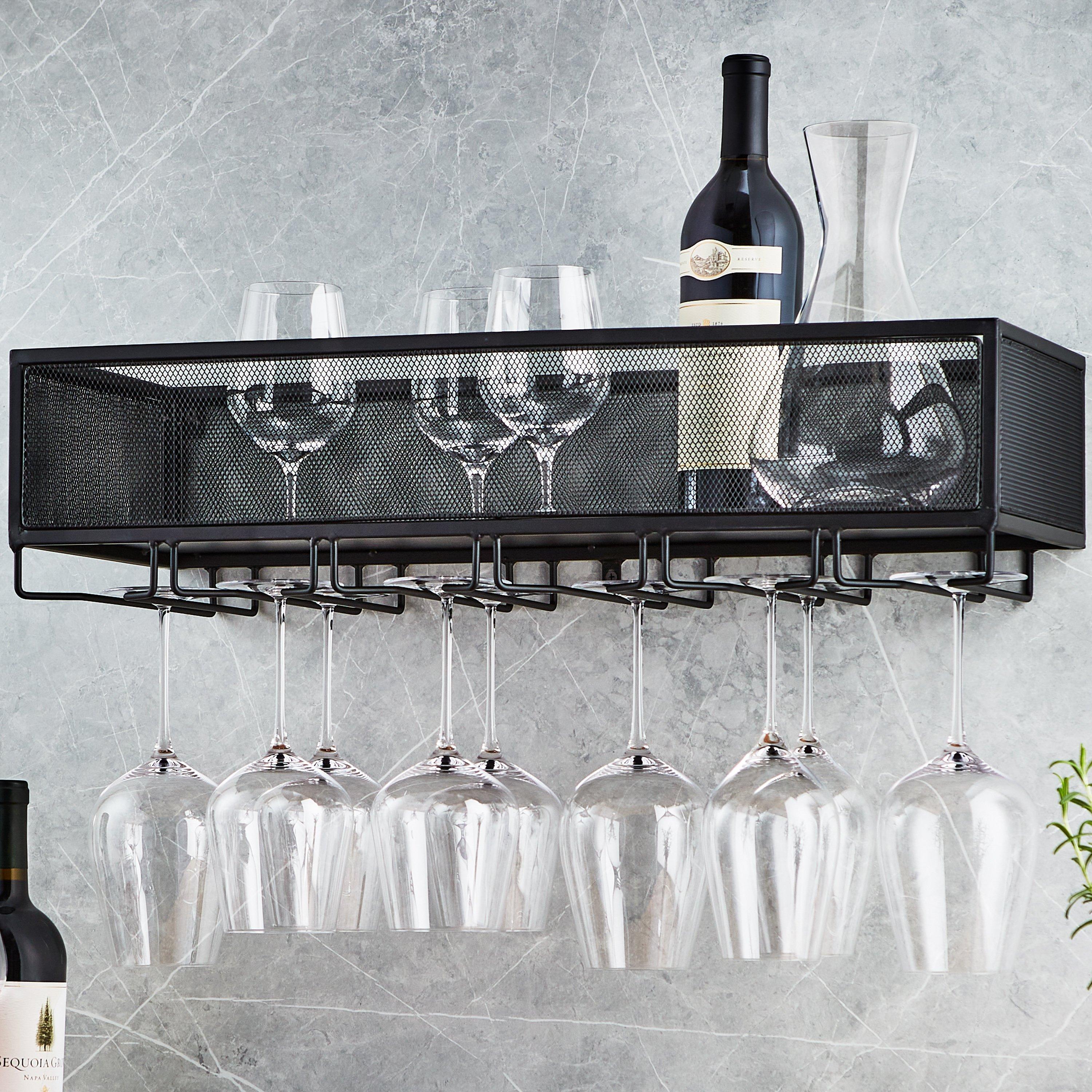 Wine Rack Holder Stainless Steel Hanging Racks Glass Cup Stemware Shelf Mounted