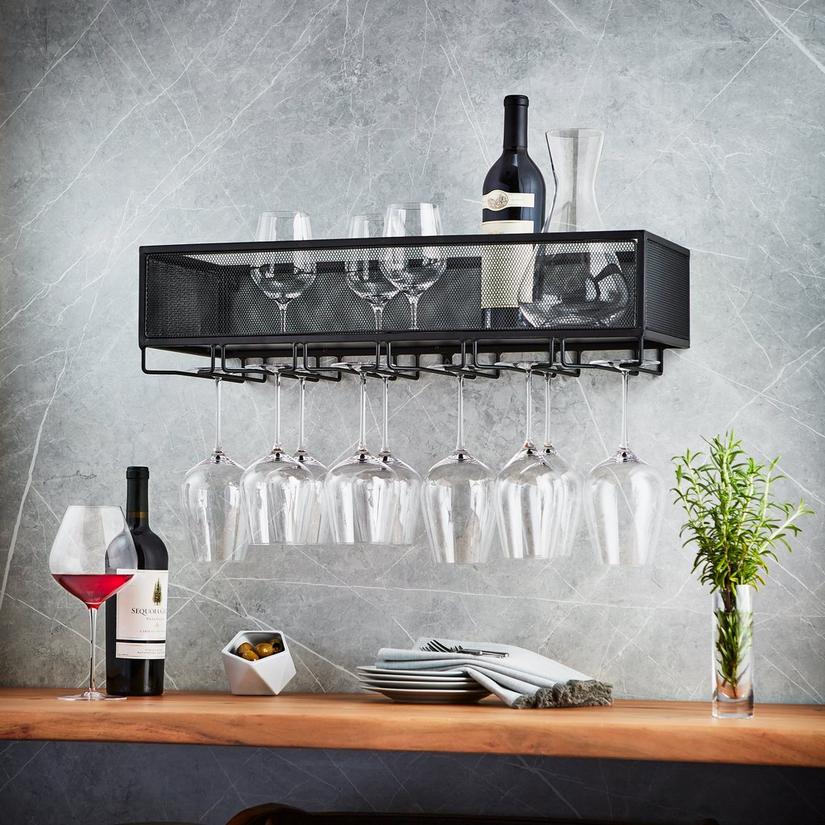 Wine & Bottle Storage Rack Glass Holder Iron Wall Mounted Bar Kitchen Home Decor 