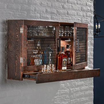 Barrel-Inspired Spirits Wall Bar with Prep Shelf