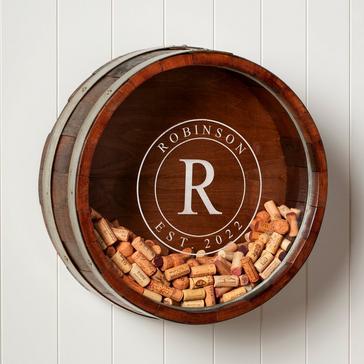 Personalized Reclaimed Wine Barrel Head Cork Collectors Display (Initial, Name, and Year)