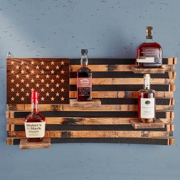 Reclaimed Kentucky Bourbon Barrel American Flag Spirits Display Shelf