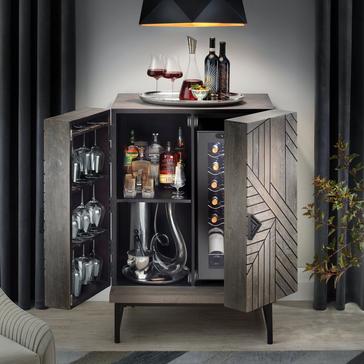 Cheverny Metal Inlay Mezzo Bar Cabinet with Cooling Storage Option (Smoke Gray Finish)