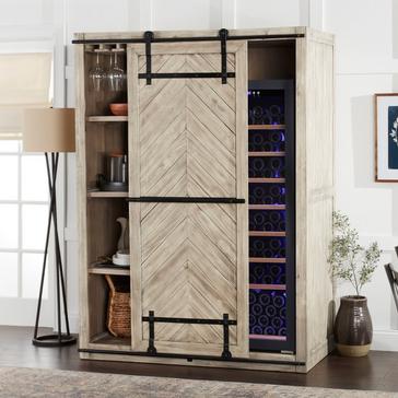 Mesa Sliding Barn Door Armoire with Wine Refrigerator (Driftwood Finish)