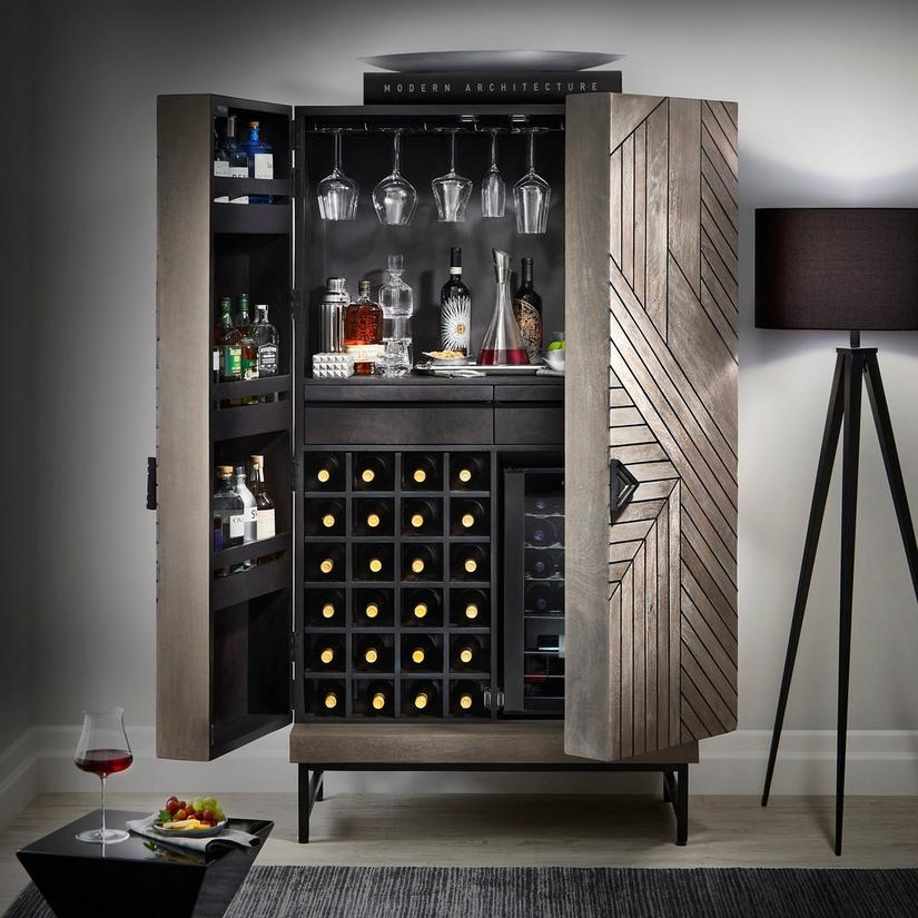 Cheverny Metal Inlay Bar Cabinet With, Bar Cabinet With Wine Fridge