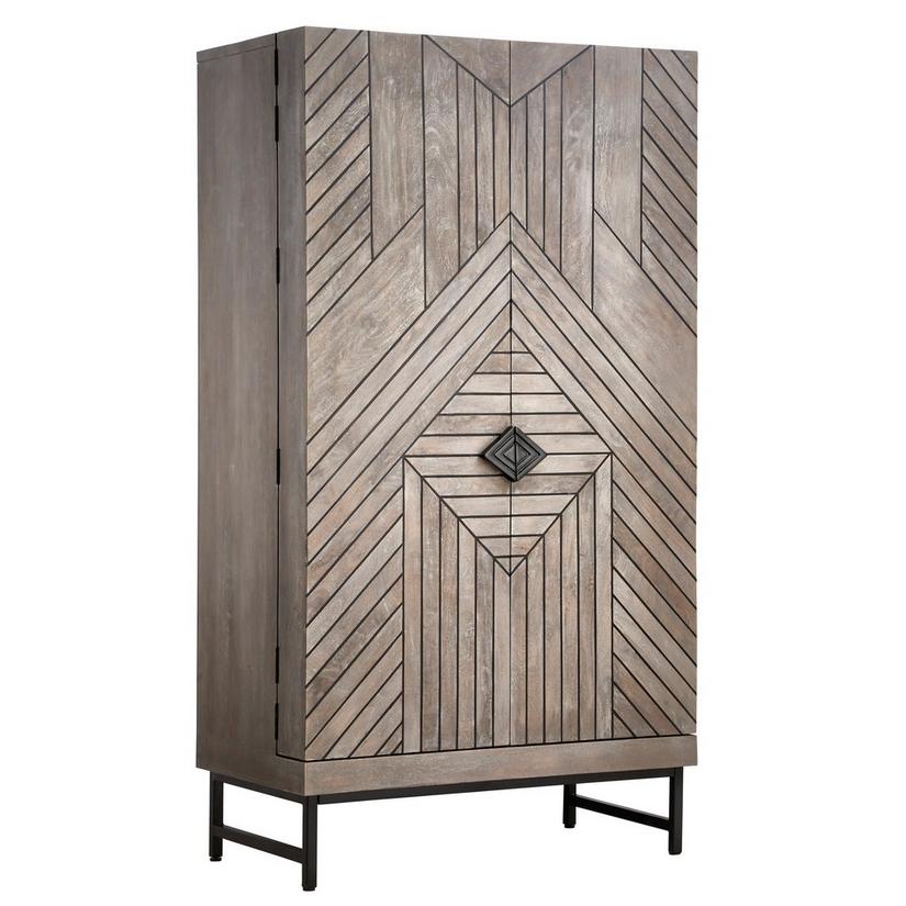 Cheverny Metal Inlay Bar Cabinet with Cooling Storage Option (Smoke Gray Finish)