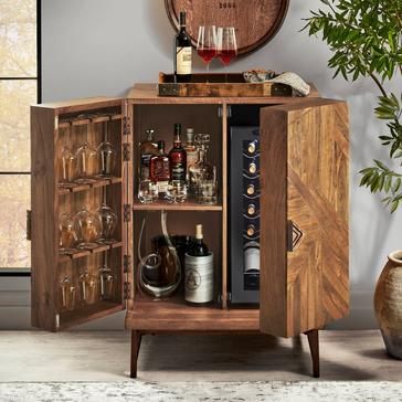 Cheverny Metal Inlay Mezzo Bar Cabinet with Cooling Storage Option