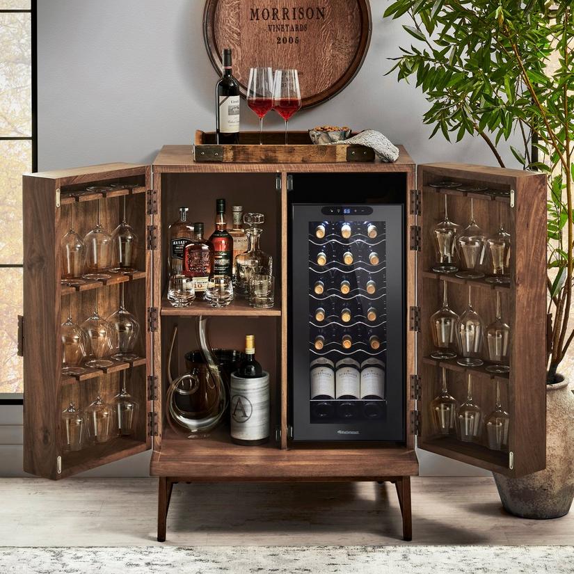 Cheverny Metal Inlay Mezzo Bar Cabinet, Bar Cabinet With Wine Fridge Opening
