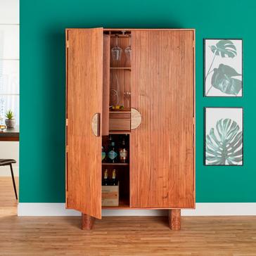 Alsace Reeded Bar Cabinet with Cooling Storage Option