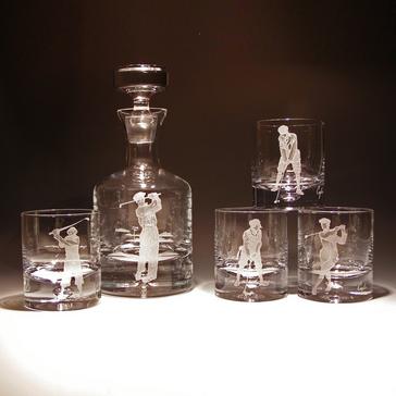 Etched Golf Whiskey Decanter and Glasses Set