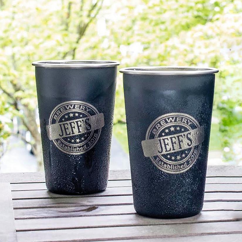 Personalized Black Stainless Steel Pint Glasses (Set of 2)