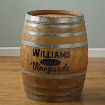 Personalized Finished Full Wine Barrel (Chuck Noon Font)