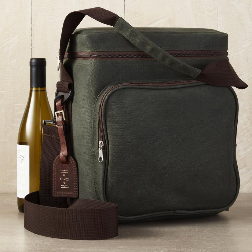 Forest Green Waxed Canvas Weekend Wine Carrier Wine Enthusiast 6-Bottle Wine Bag
