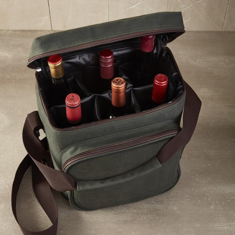 6 Bottle Wine Carrier Insulated & Padded Wine Carrying Cooler Tote Bag with Handle and Adjustable Shoulder Strap for Travel or Picnic IDEAL Wine Lover Gift Oliver 