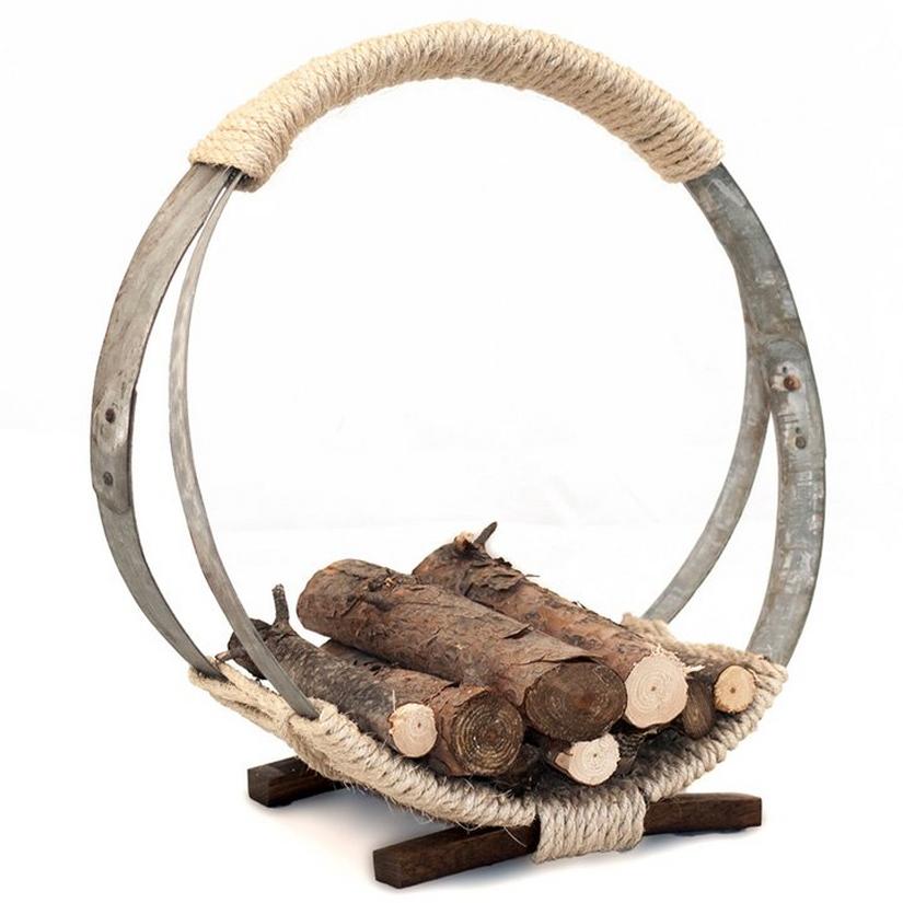 Reclaimed Barrel Hoop Firewood Rack