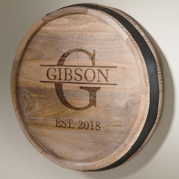 Personalized Quarter Barrel Head Sign With Name, Single Initial & Year