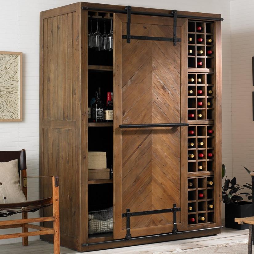 Mesa Sliding Barn Door Armoire, Rustic Wine Cabinet
