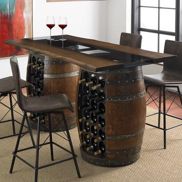 Loire Double Wine Barrel Gathering Table With Glass and Wood Top