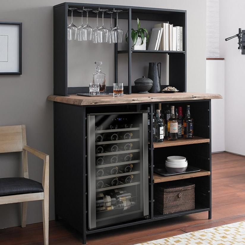 Morgon Live Edge Metal And Wood Wine, Wooden Shelves For Wine Cooler