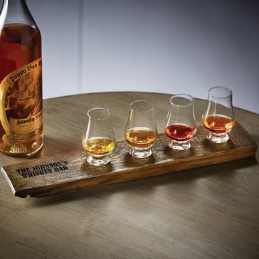 Whiskey Flight Tray made from Reclaimed Whiskey Barrel with Glencairn Tasting Glasses for Whiskey or Scotch Bourbon 