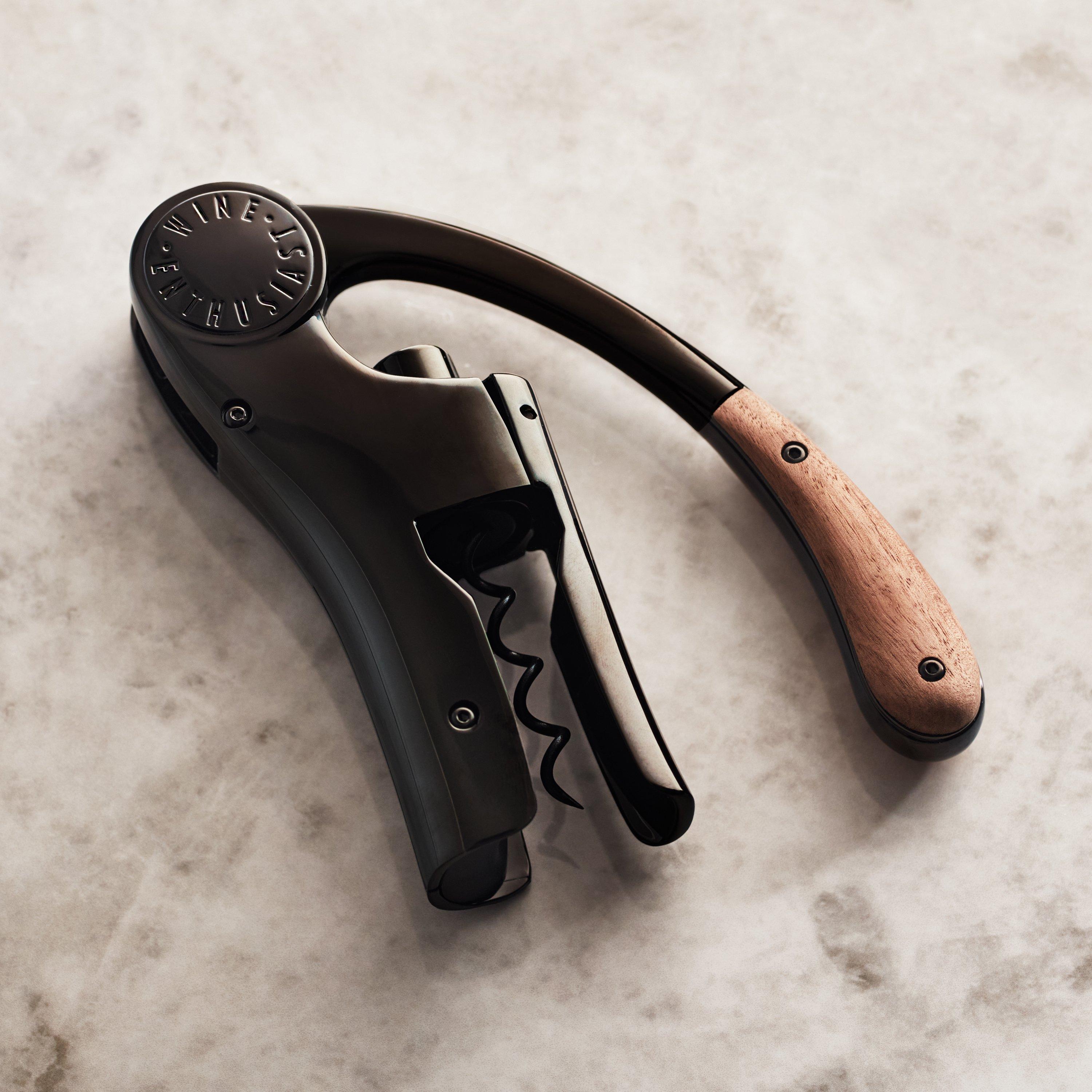 Wine Enthusiast X L'Atelier du Vin Glossy Black and Wood Oeno Motion Corkscrew