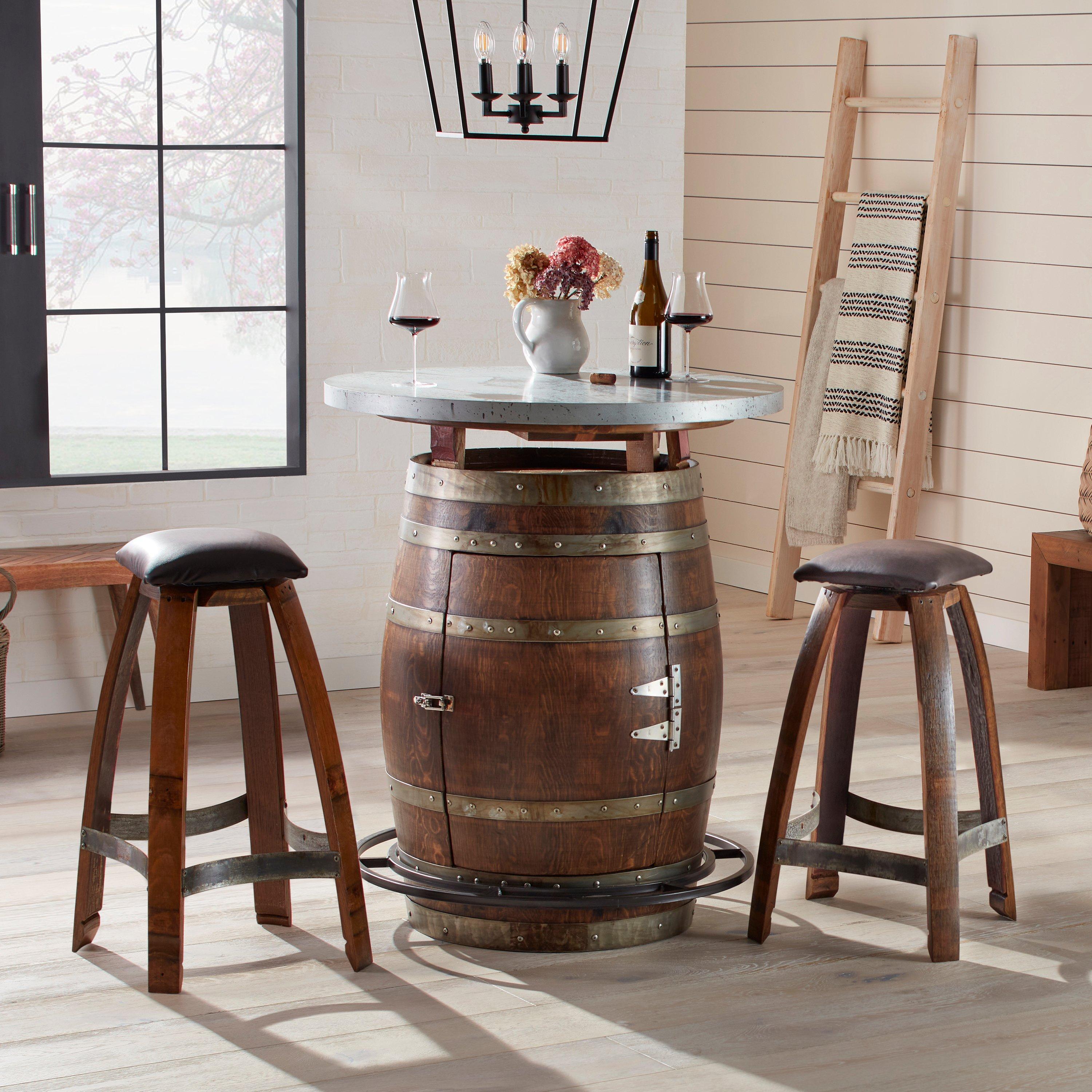Wine Barrel Bistro Table Set With Customizable Tabletop - Zinc Top by Wine Enthusiast