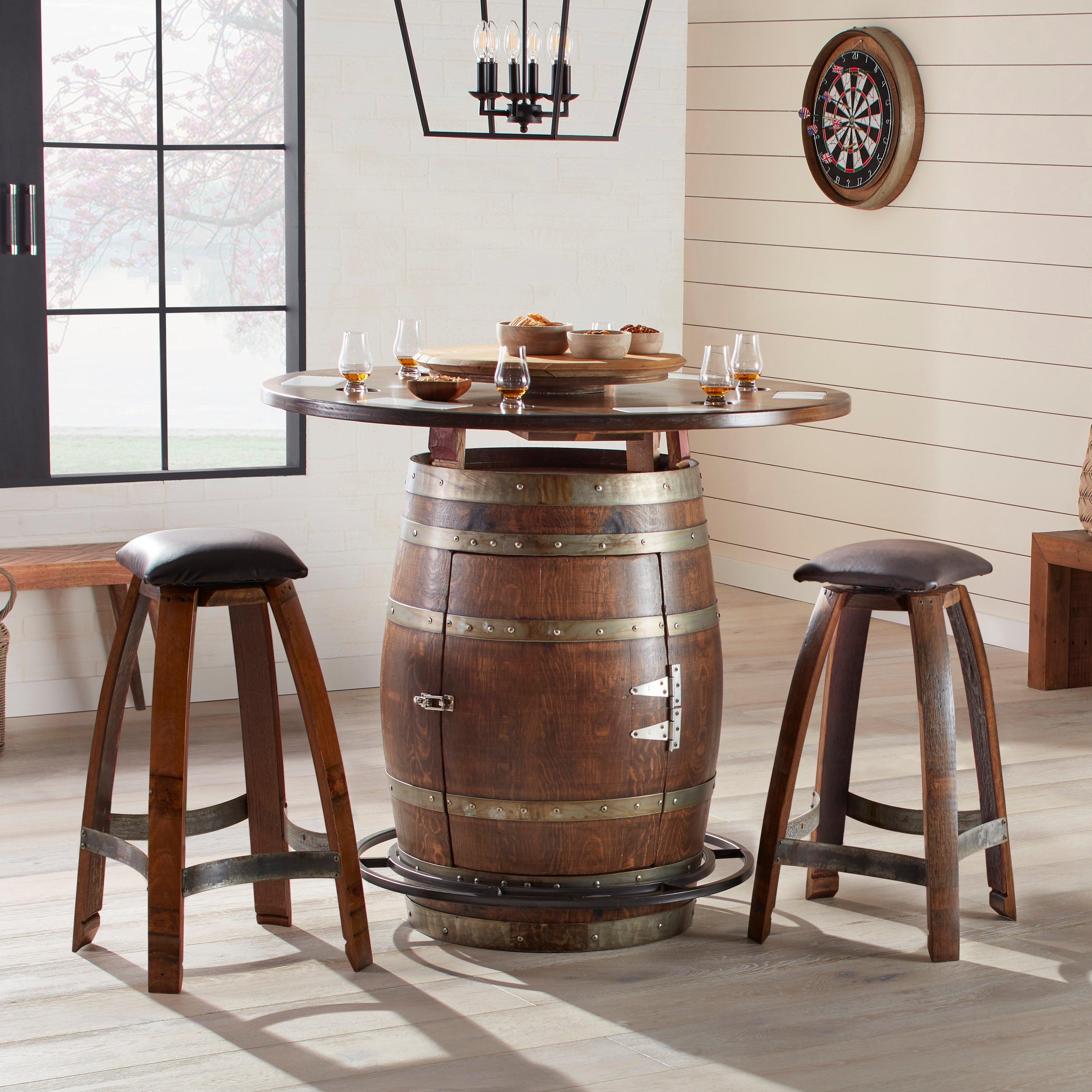 Wine Barrel Bistro Table Set With Customizable Tabletop - Game Charcuterie Top And Lazy Susan by Wine Enthusiast