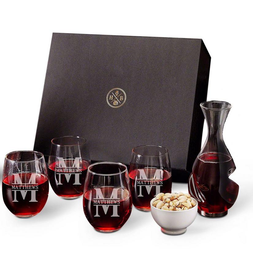 Luxury Wine Aerating Decanter and Stemless Wine Glasses 7-Piece
