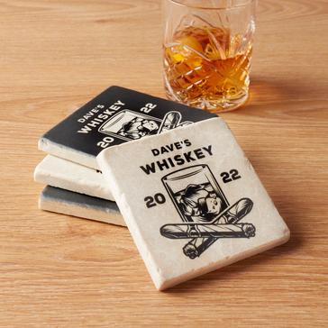 Personalized Italian Marble Whiskey and Cigar Themed Coasters (Set of 4)