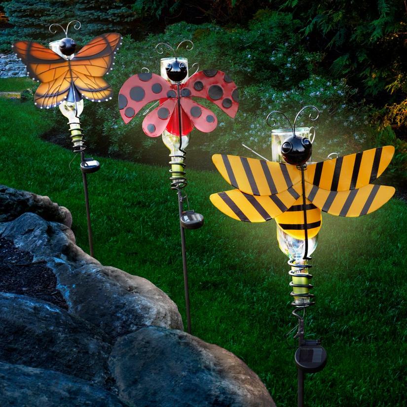 Solar Wine Bottle Garden Bug Light Set