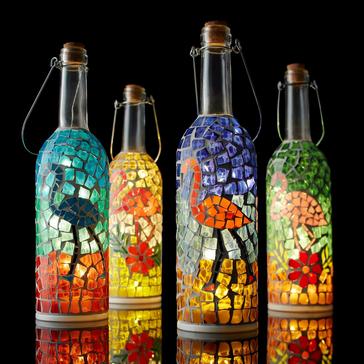 Flamingo Mosaic Wine Bottle Lanterns (Set of 4)