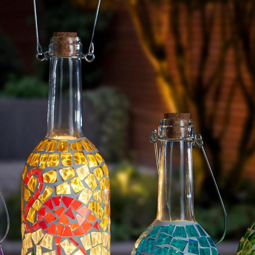Flamingo Mosaics Wine Bottle Lanterns (Set of 4)