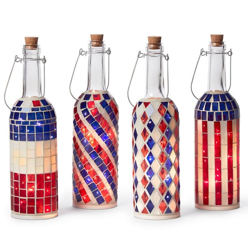 Americana Mosaics Wine Bottle Lanterns