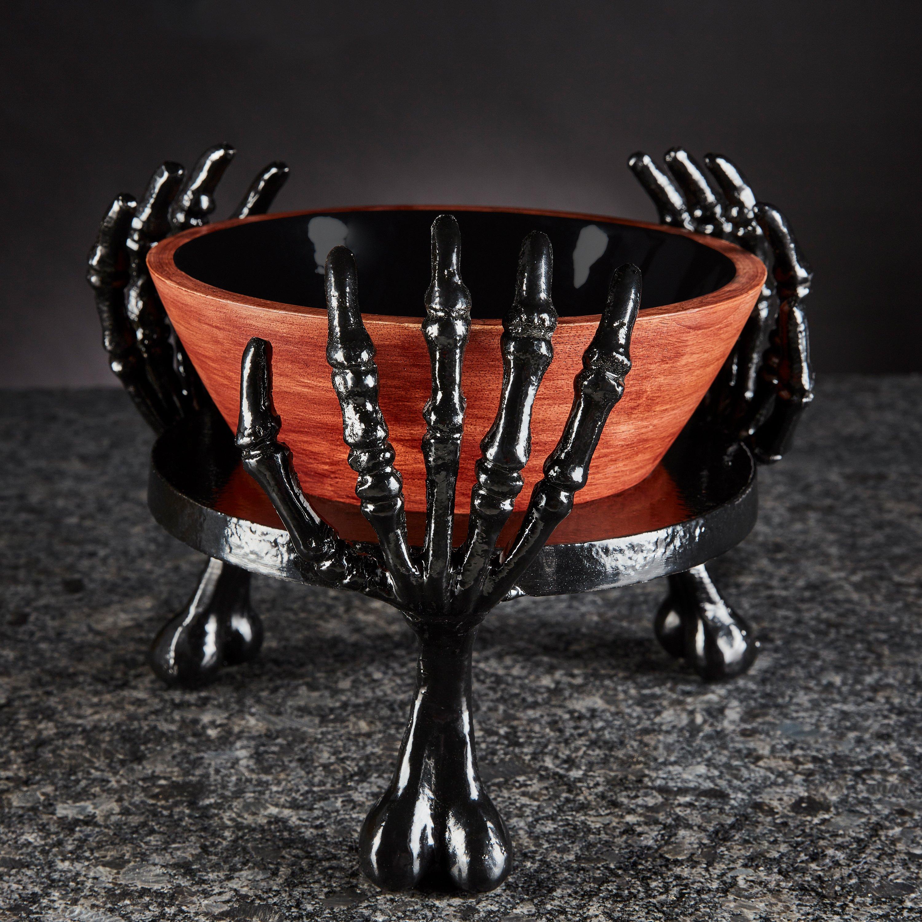 Wooden / buy Metal skeleton hands bowl