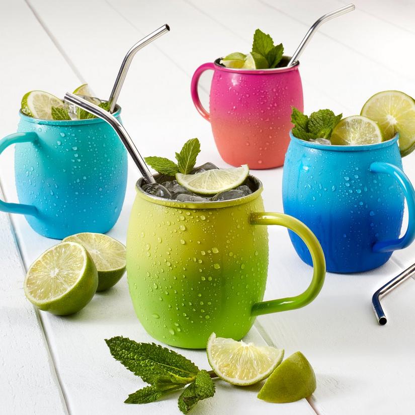 Colored Ombre Stainless Steel Mule Mugs and Straws (Set of 4)