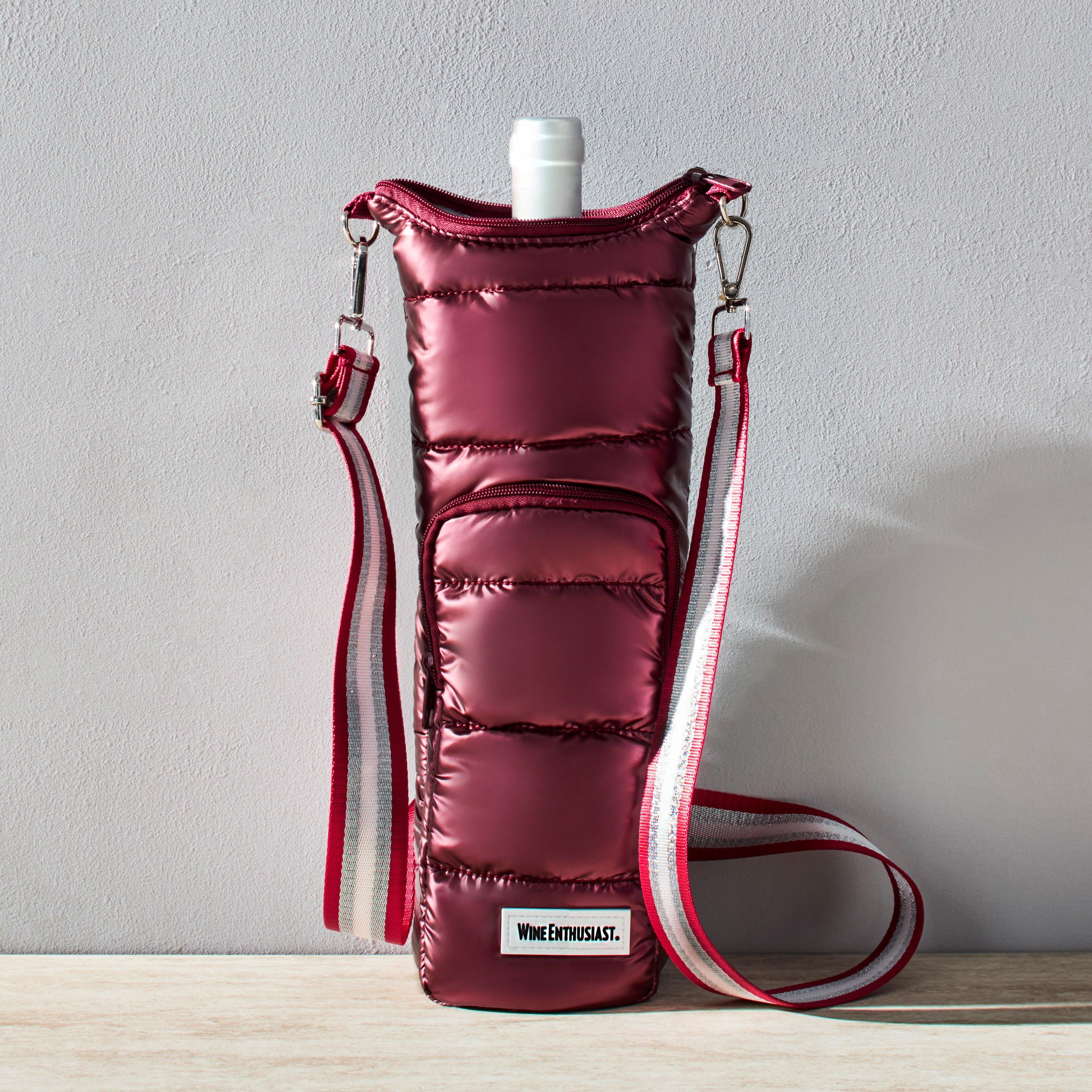 Wine Enthusiast Crossbody Insulated Puffer Wine Bag-Burgundy