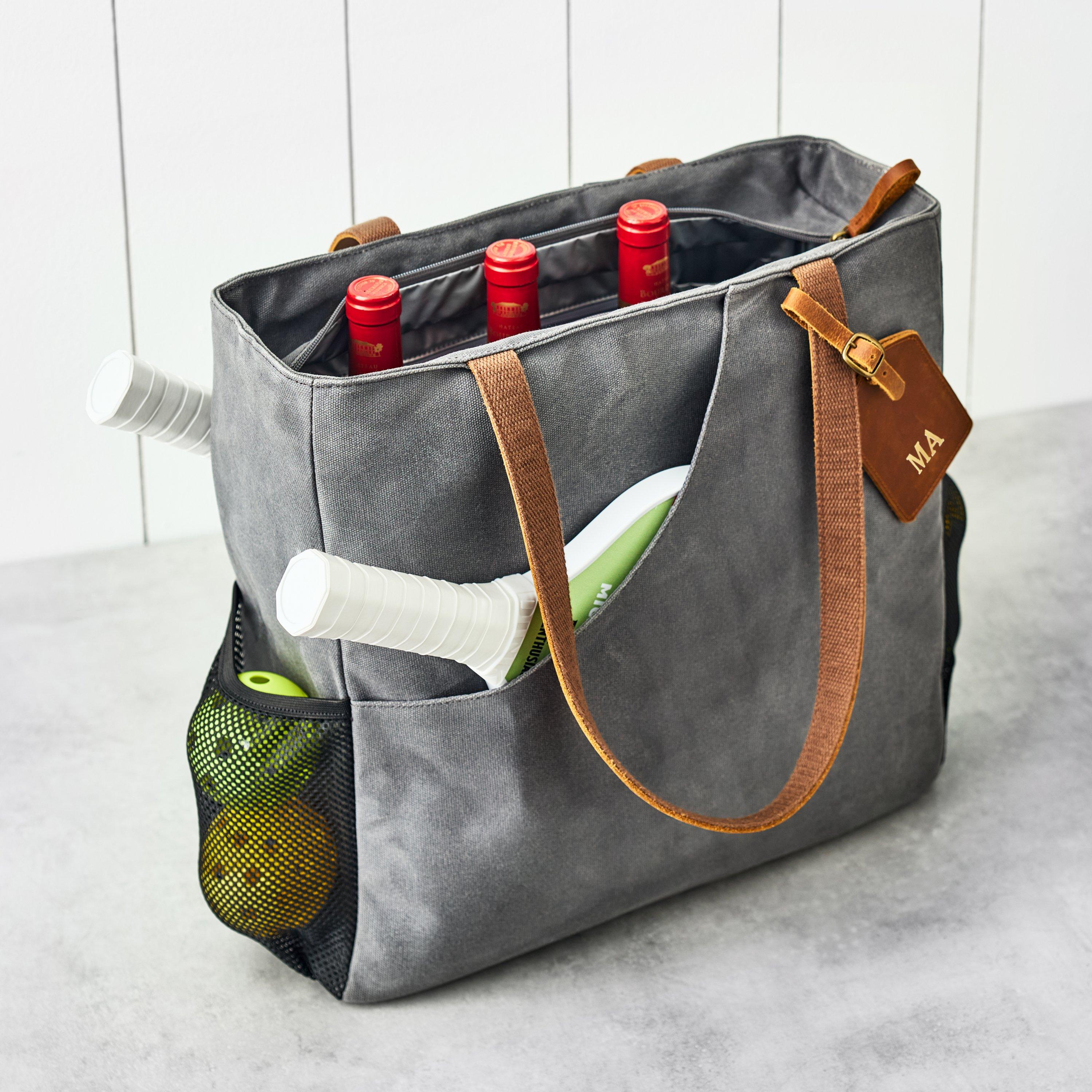 Wine Enthusiast 2-in-1 Waxed Canvas Pickleball Insulated 3-Bottle Wine Bag