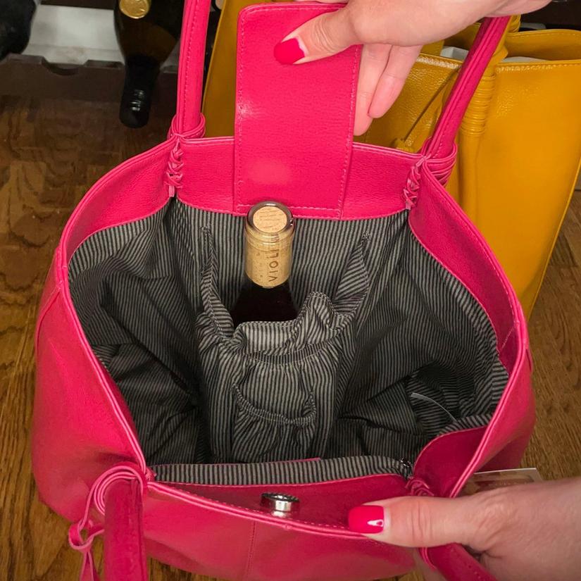 Genuine Leather Wine Tote with Insulated Pocket