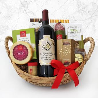 Sweet & Savory Snack Gift Basket with Red Wine