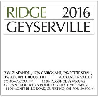 Ridge 2016 Zinfandel, Geyserville, Alexander Valley