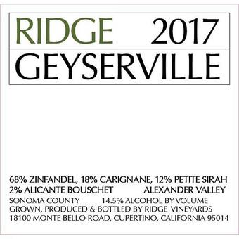 Ridge 2017 Geyserville, Alexander Valley