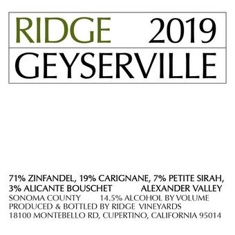 Ridge 2019 Geyserville, Alexander Valley